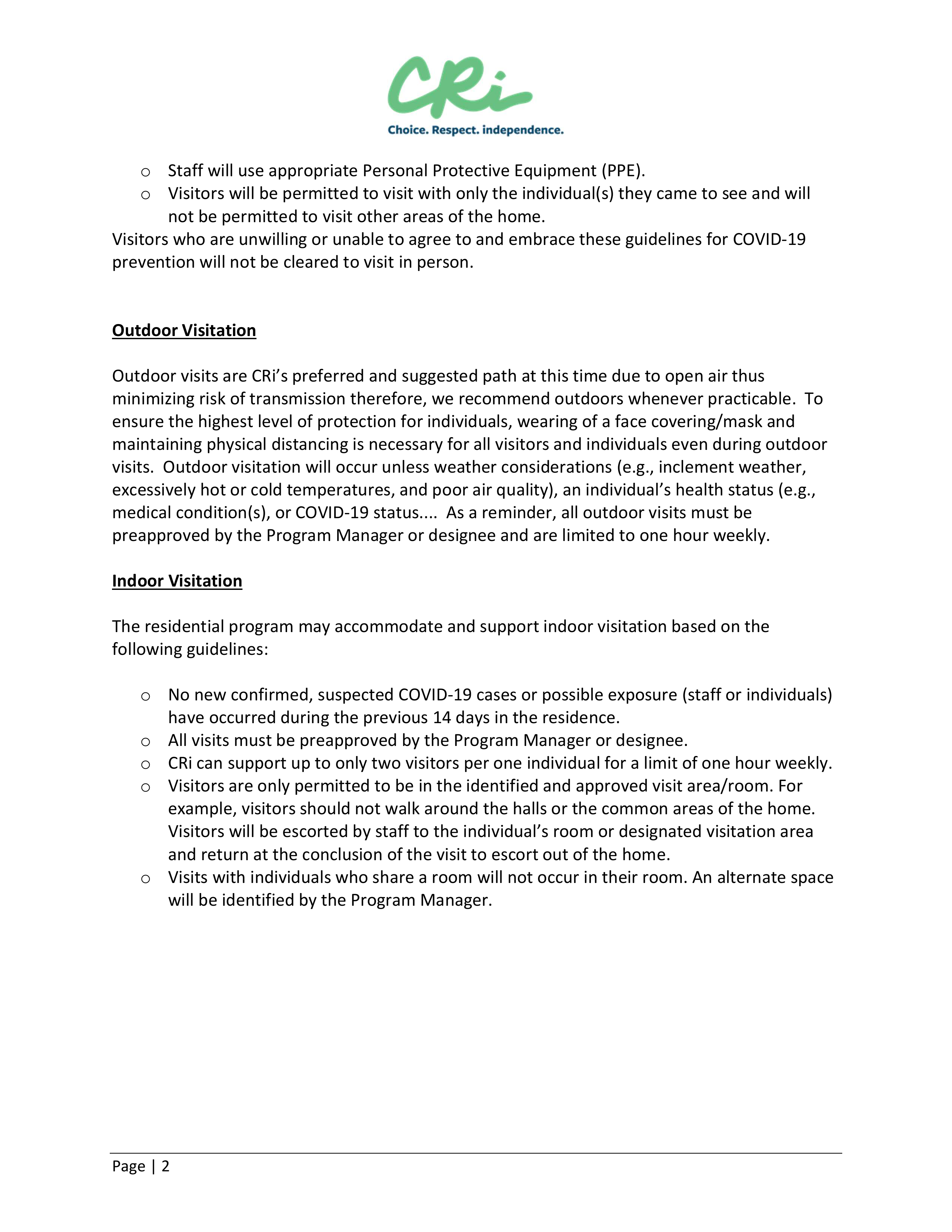 UPDATE: Residential Visitation Guidance During the Pandemic